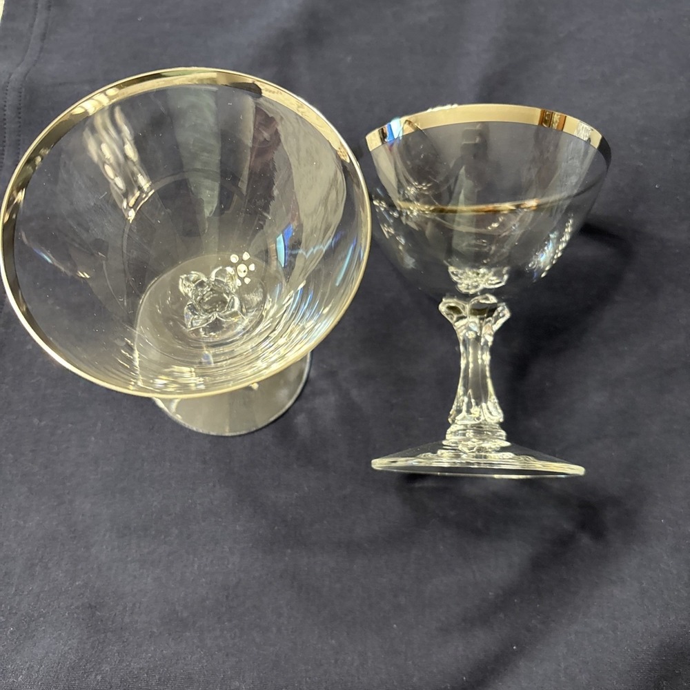 2 Fostoria Wedding Ring Platinum Rim Crystal Champagne Sherbet Glasses 4 3/8"